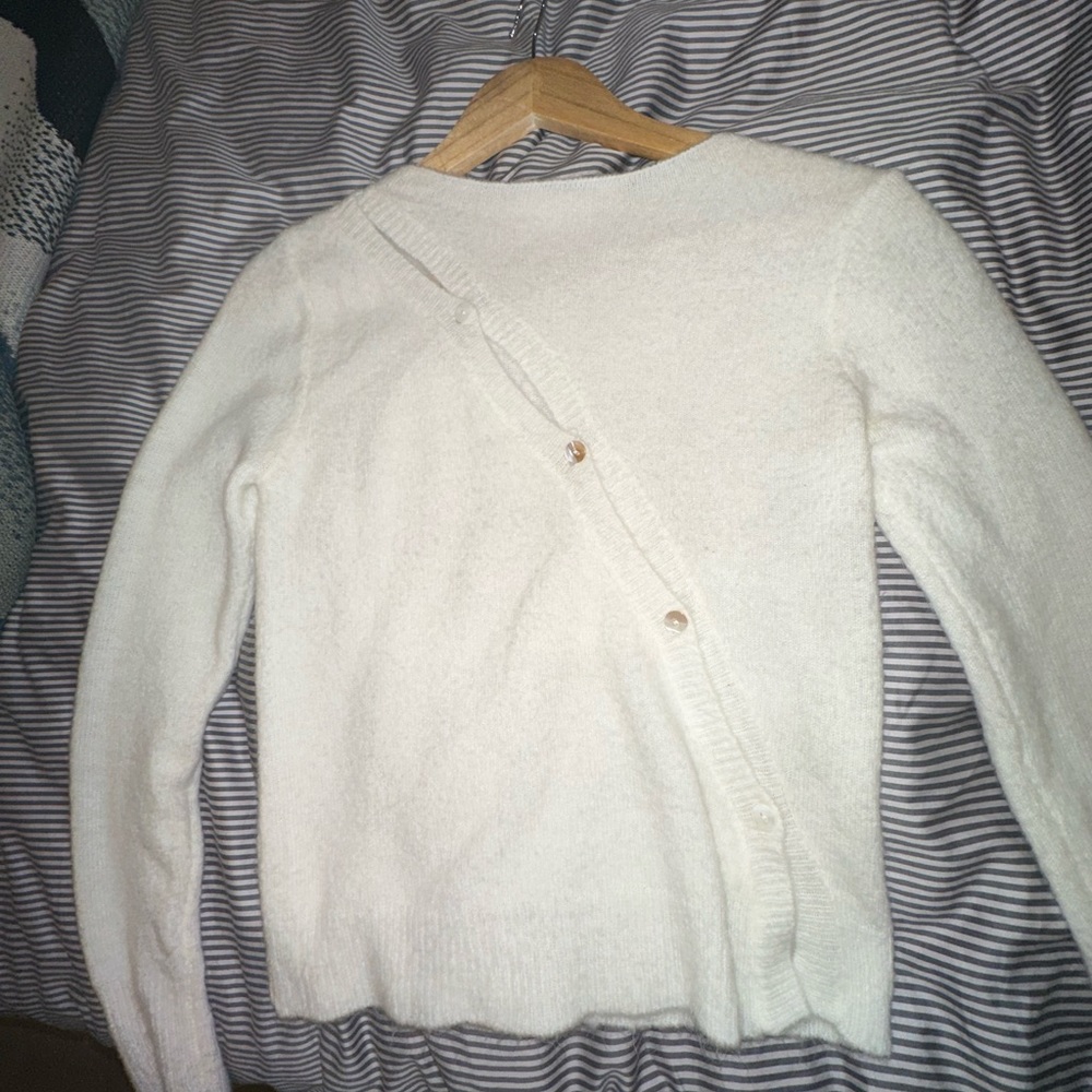 Shop Rumours White Cloud Knit Asymmetrical Sweater Cardigan